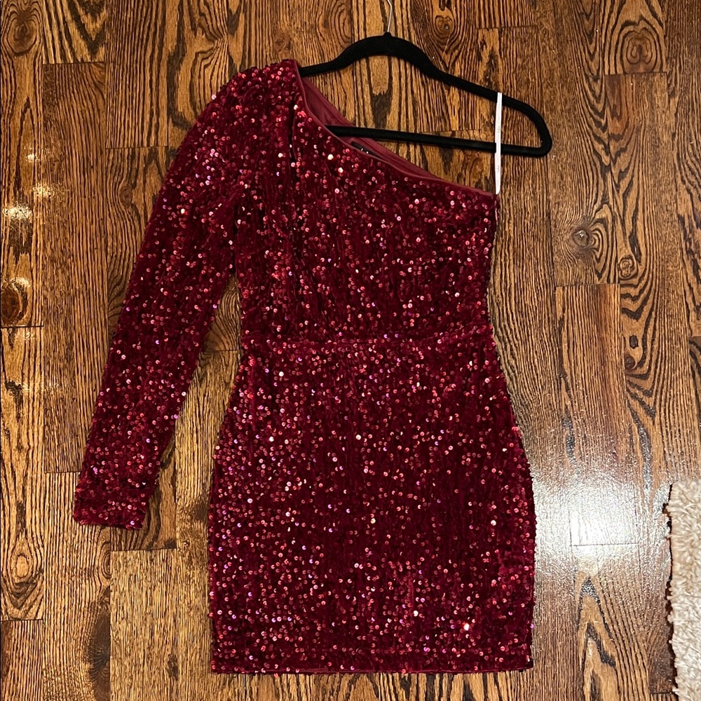 Lulu's One-Shoulder Burgundy Sequin Dress